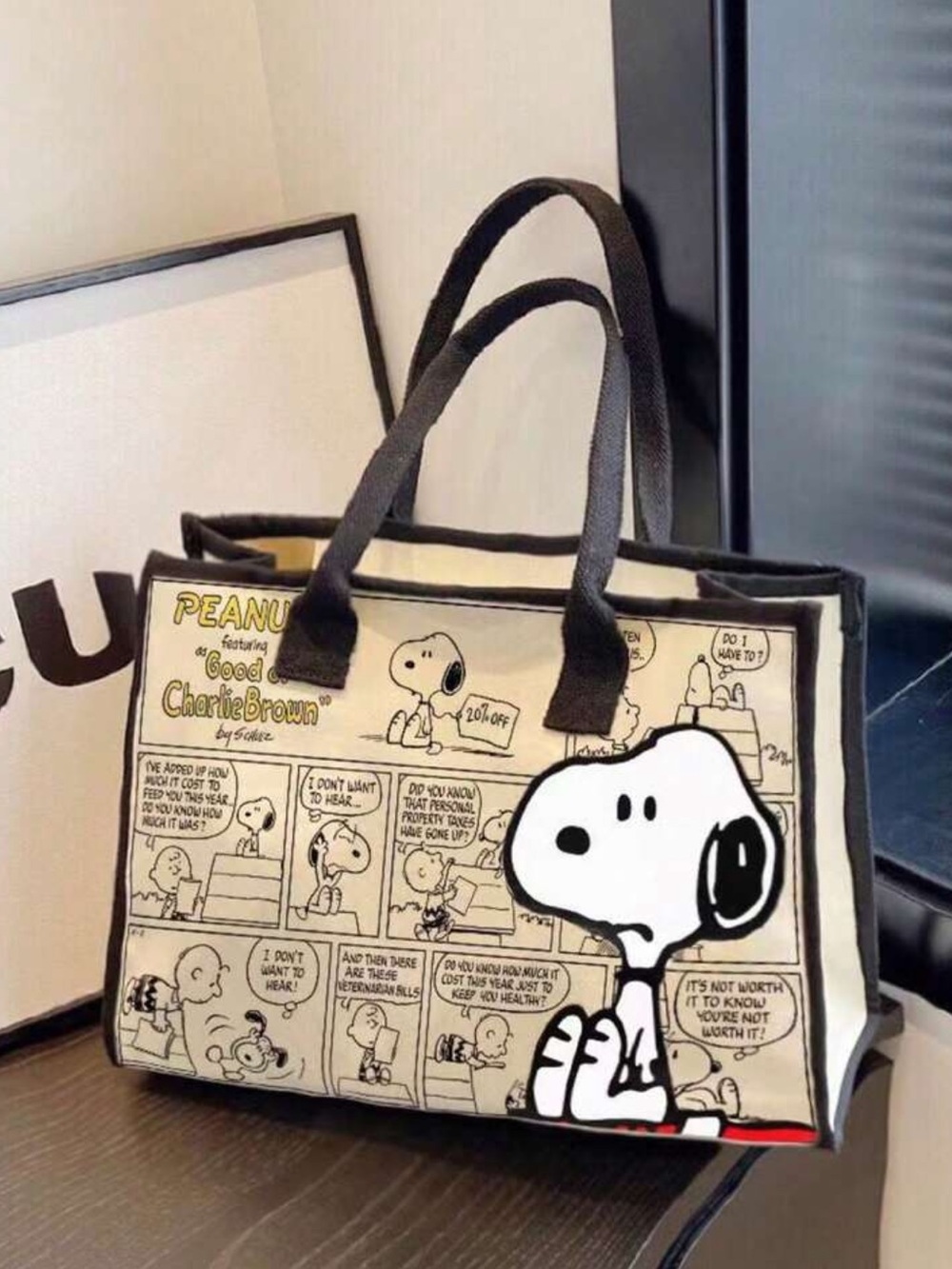 Peanuts Charlie Brown Snoopy Black & Cream Tote Bag NEW 🏷️